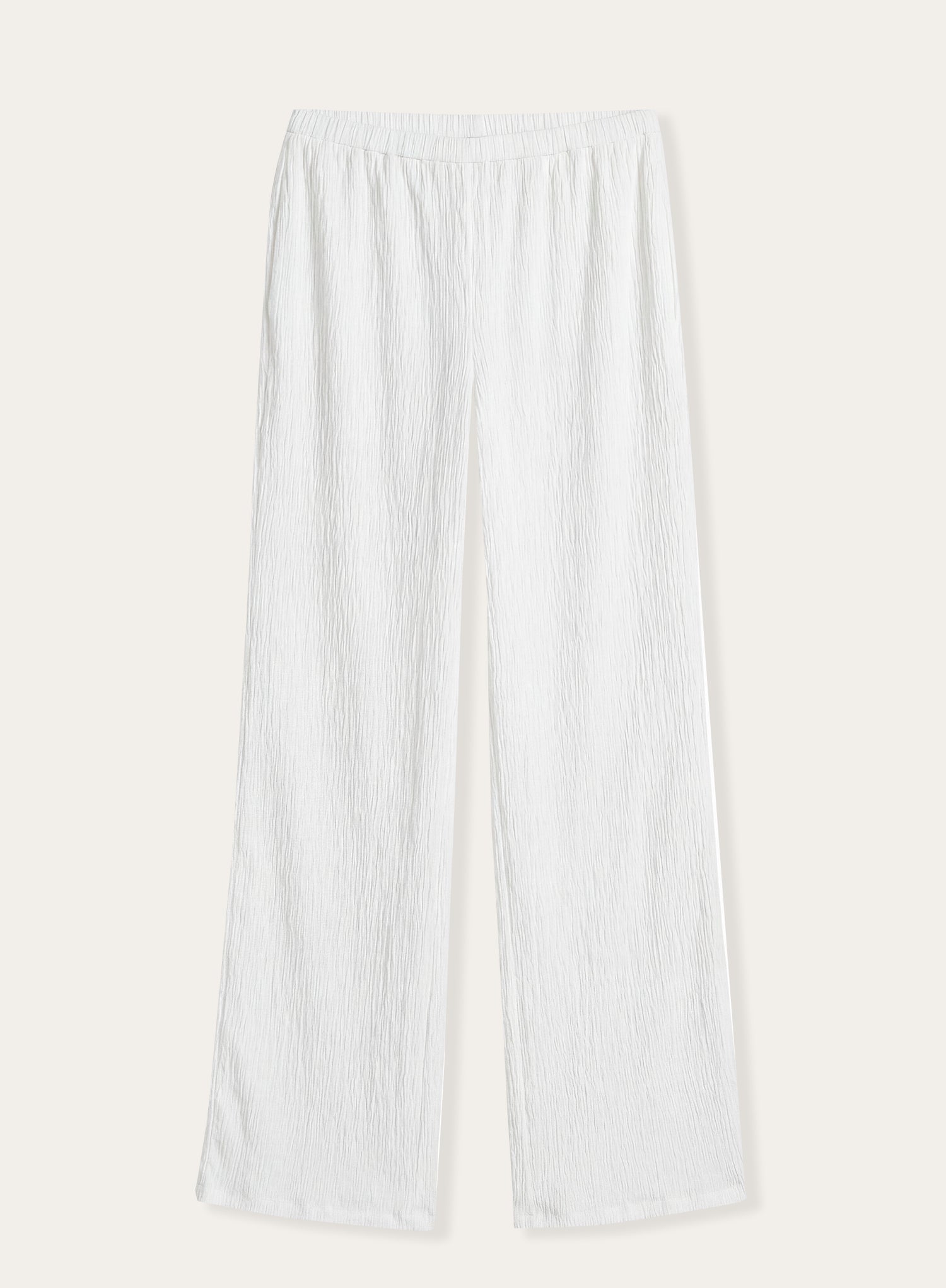 Cream Crinkle Tie Waist Straight Leg Trousers