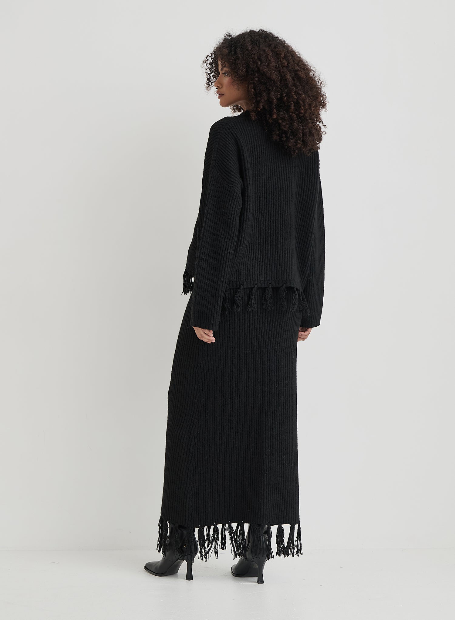 Black Oversized Tassle Trim Jumper