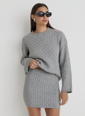 Grey Cable Knit Mini Skirt- Gabriel