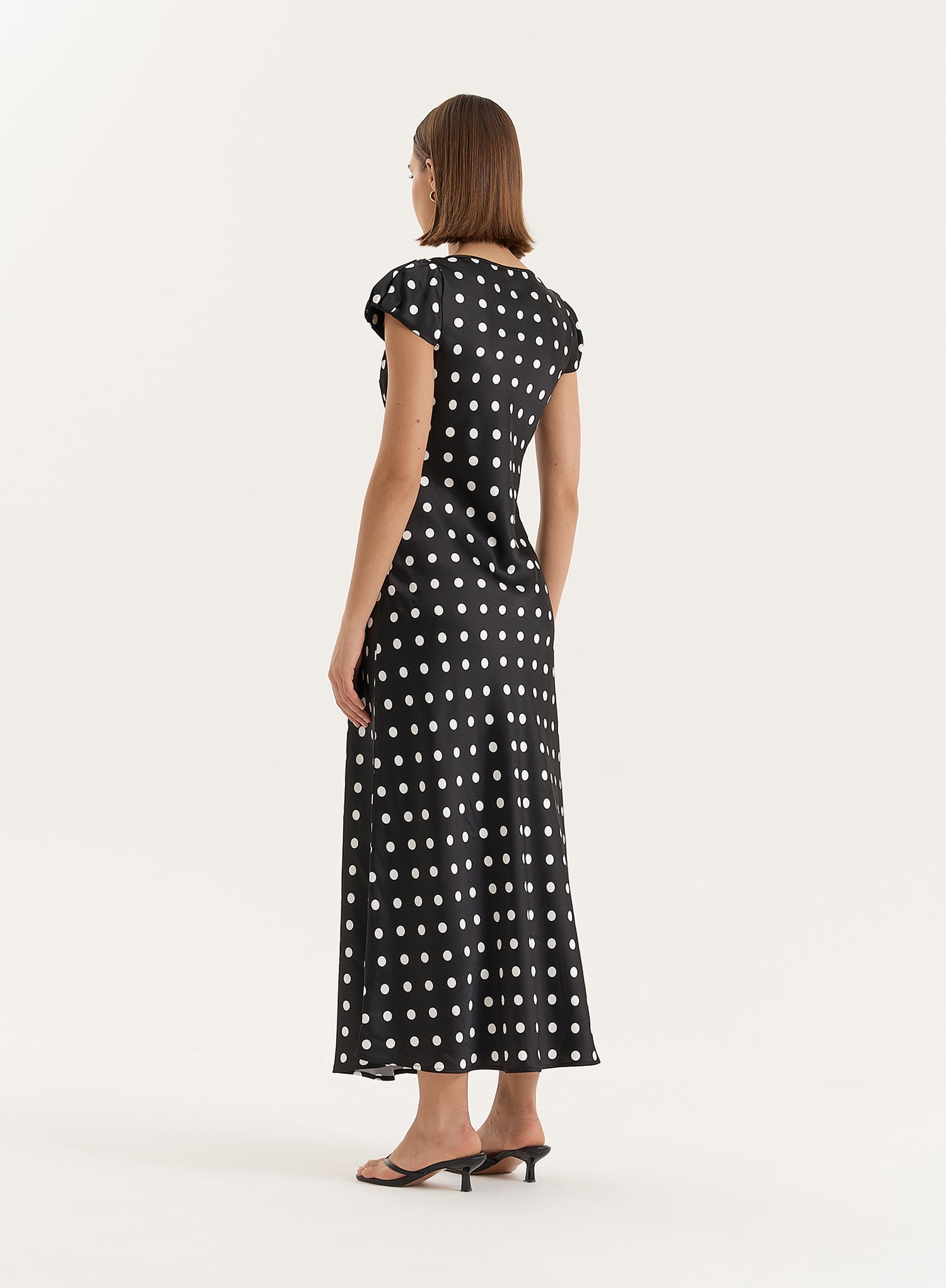 Black Polka Dot Satin Slip Maxi Dress- Sana