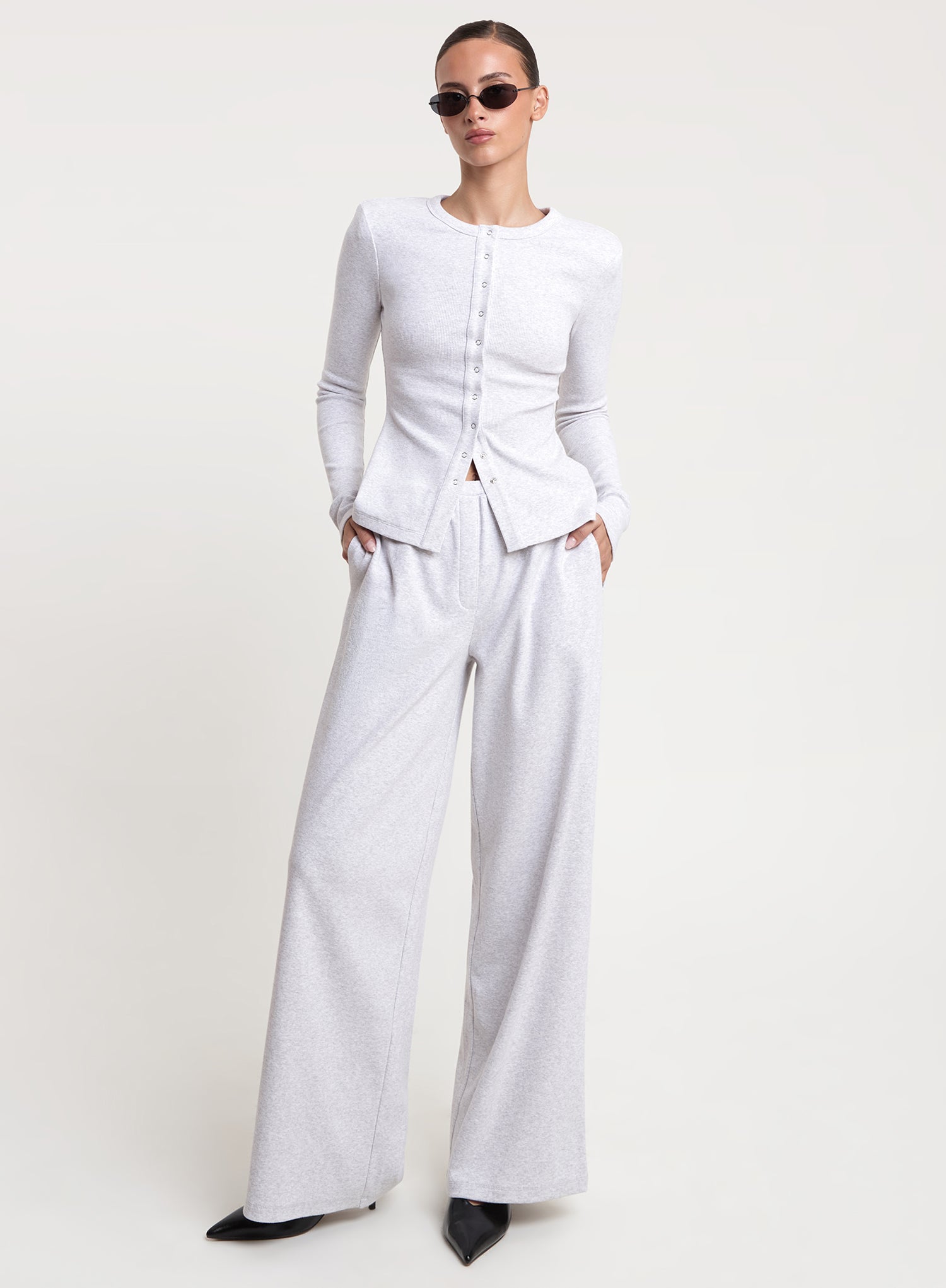 Grey Ribbed Elasticated Waist Trousers