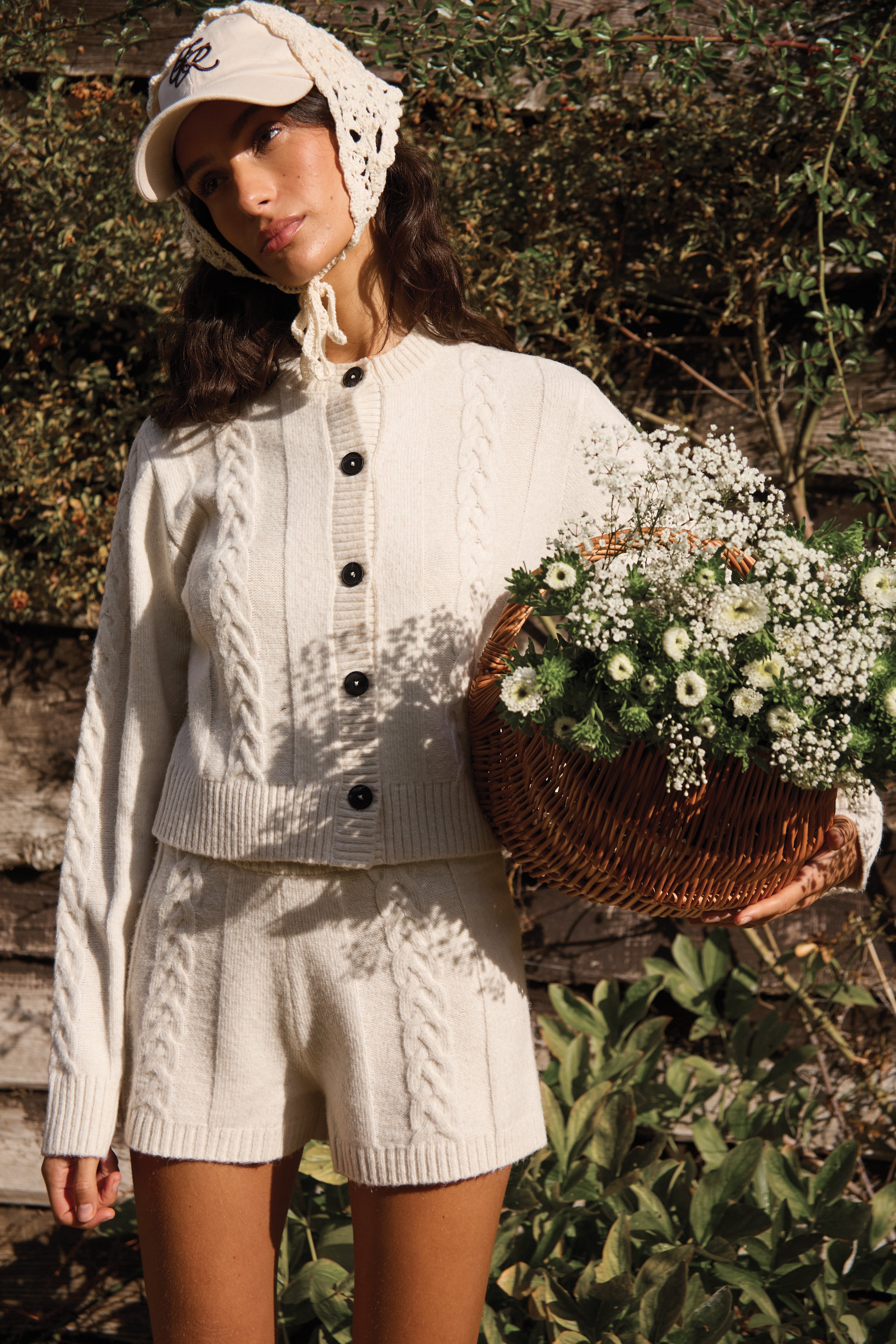 Cream Cable Knit High Waist Shorts