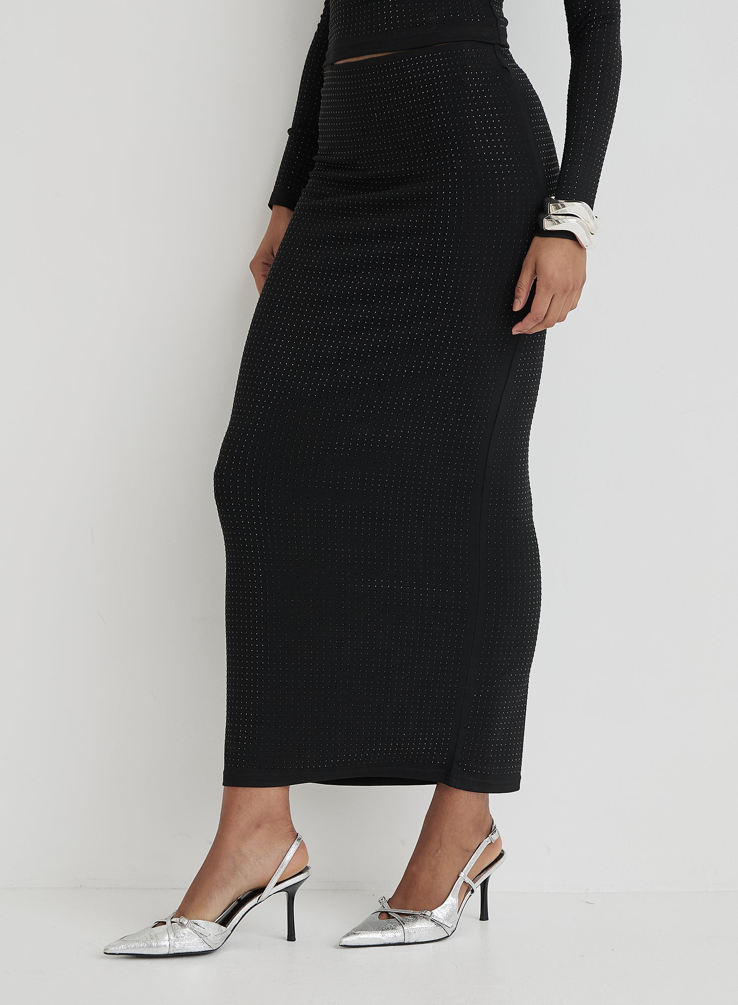 Black Embellished Maxi Skirt- Indigo