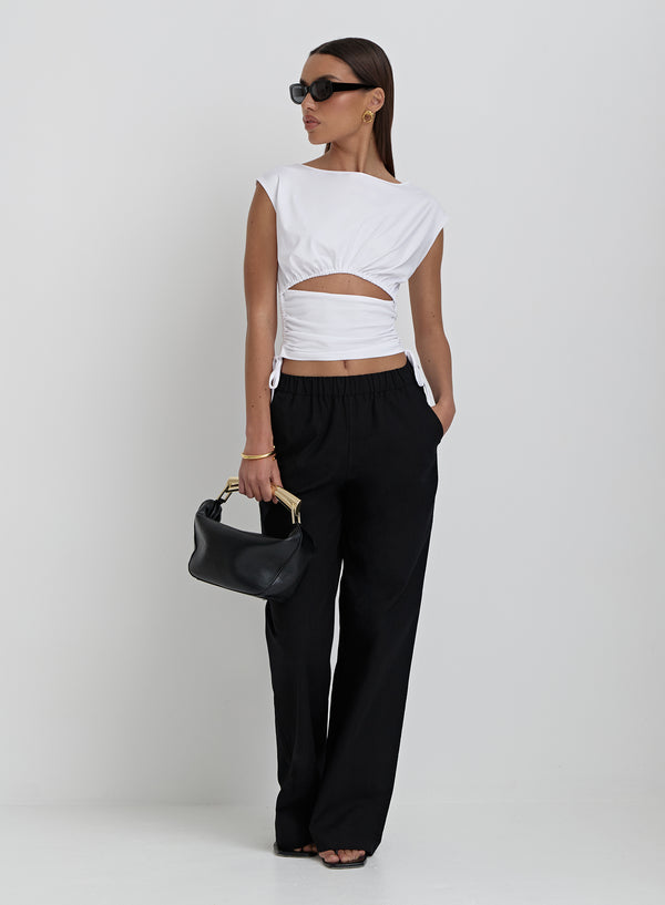 White Ruched Side Cut Out Top- Zami