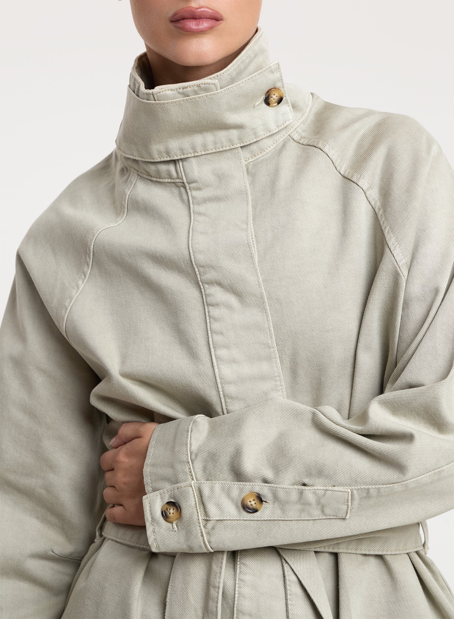 Washed Green Funnel Neck Denim Jacket