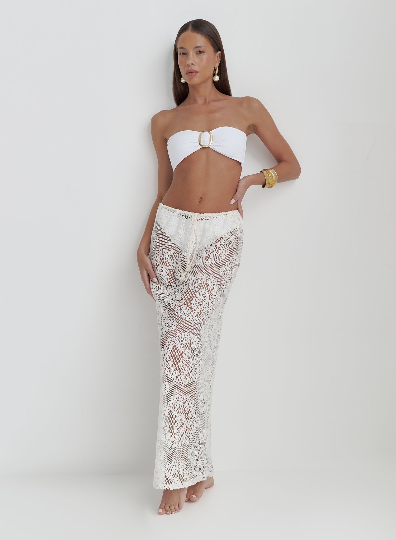 Off White Crochet Maxi Skirt- Rose