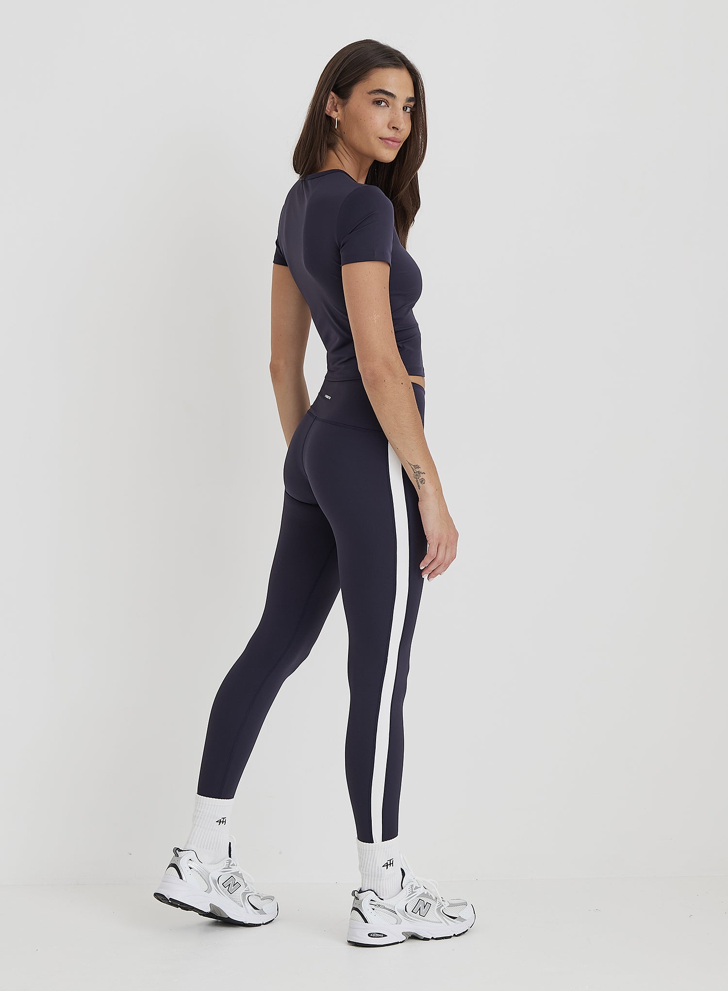 Navy 4th Branded Legging- Dara