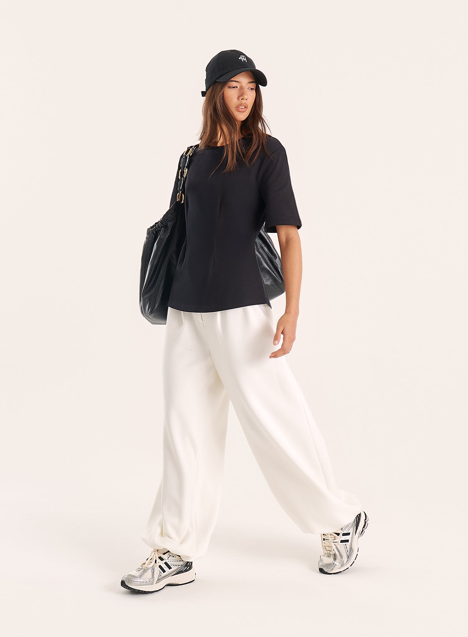 Black Shoulder Pad Peplum T-Shirt