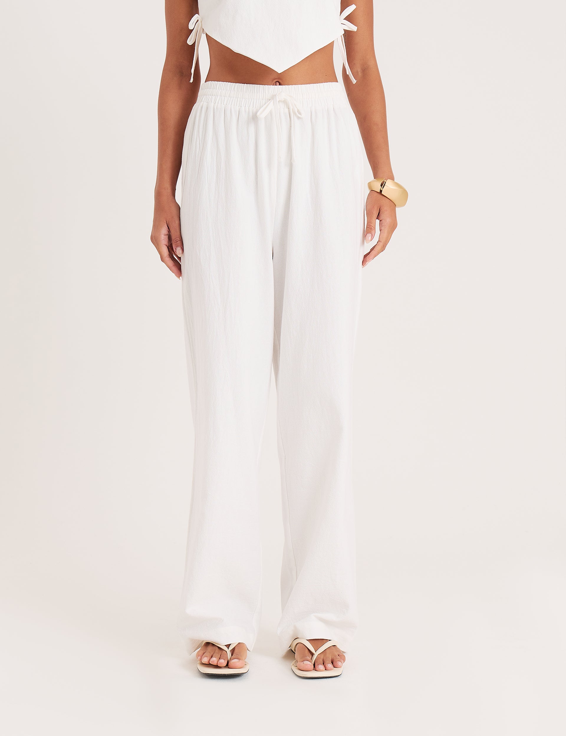 White Cotton Wide Leg Trousers