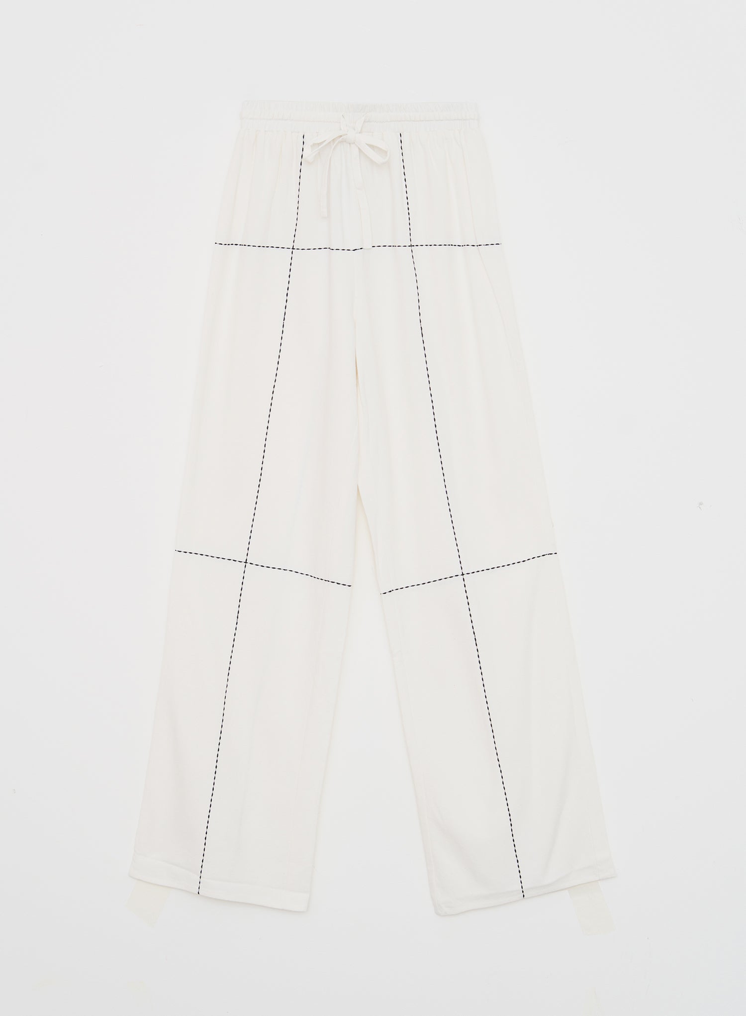 Off White Contrast Stitch Linen Trouser- Genevive