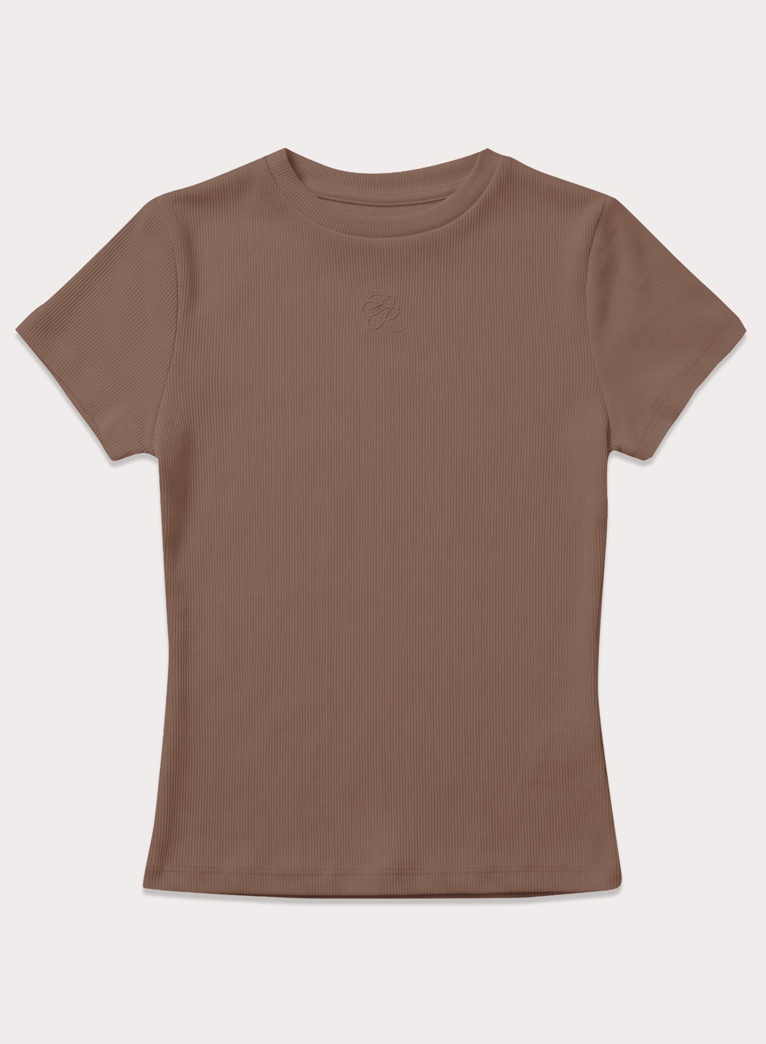Brown Ribbed Branded Cotton Baby Tee