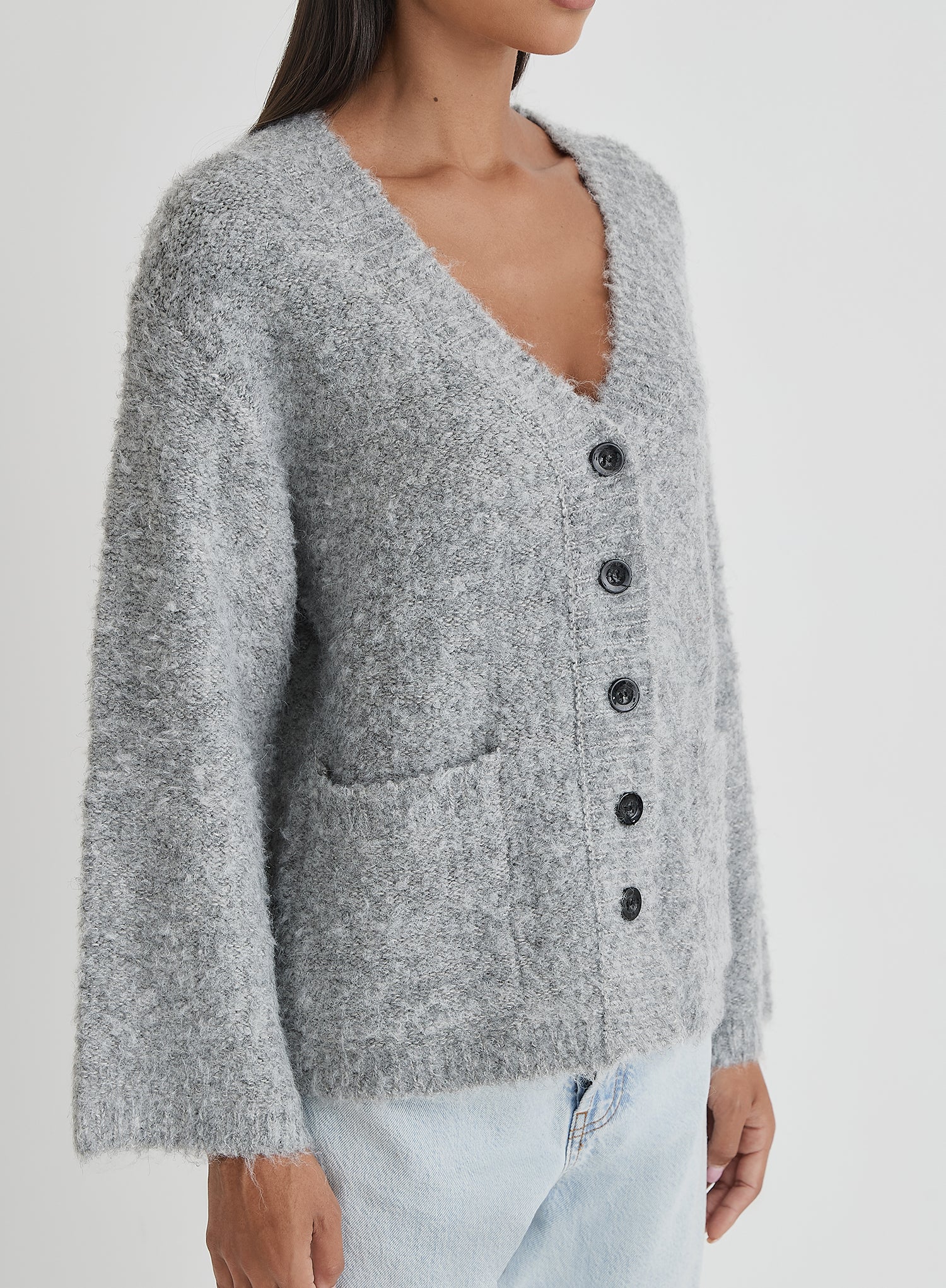 Grey Brushed Knit Cardigan- Lidia