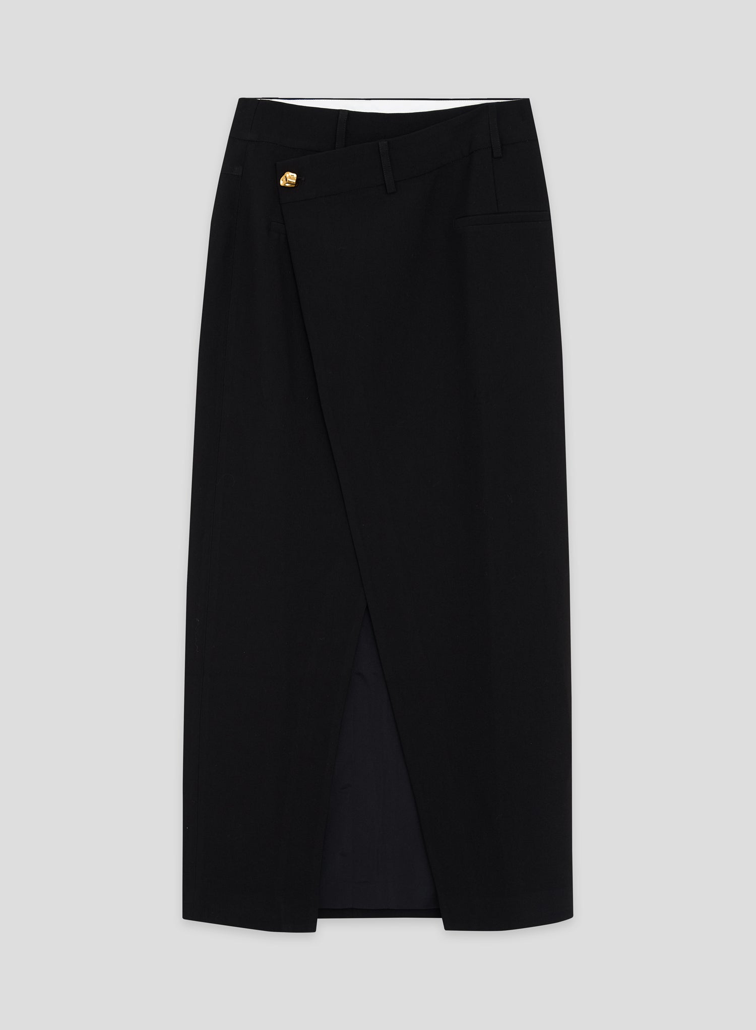 Black Asymmetric Waist Side Split Maxi Skirt- Brie