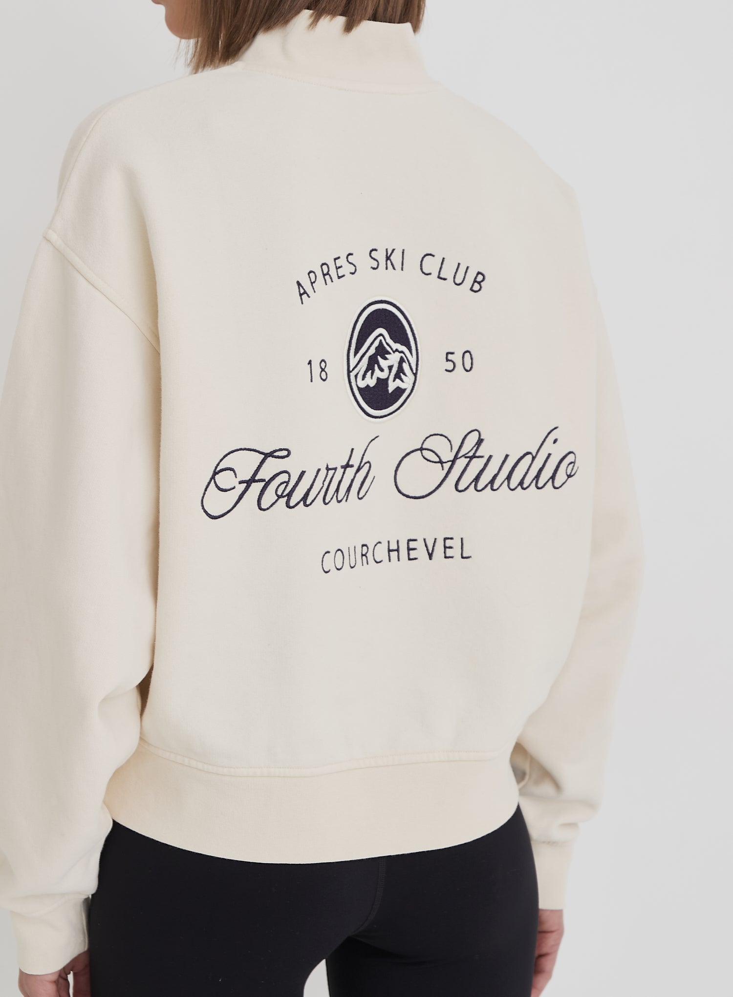 Cream Fourth Branded Half Zip Cropped Sweatshirt- Jacques