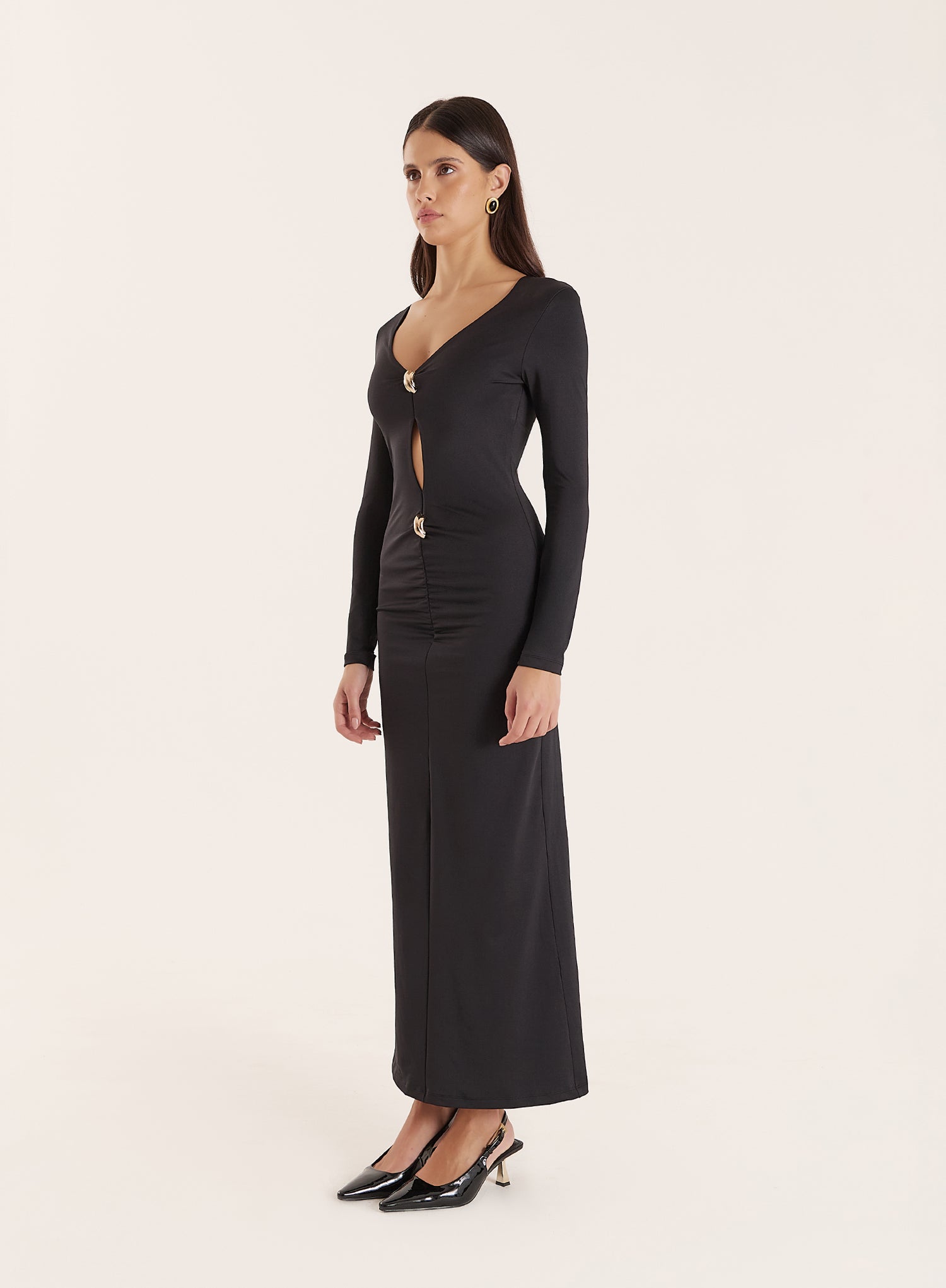 Black Hardware Detail Cut Out Maxi Dress