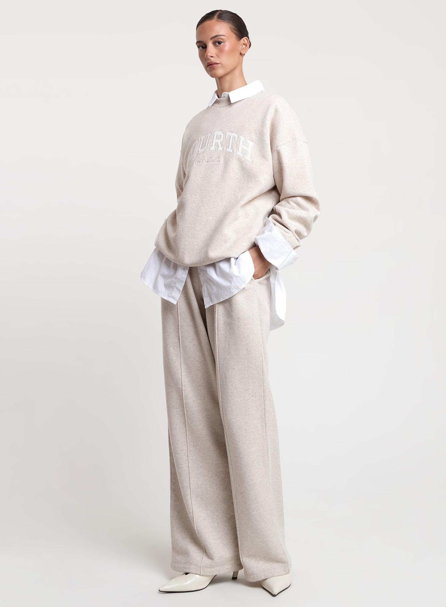 Oatmeal Fourth Embroidered Branded Sweatshirt