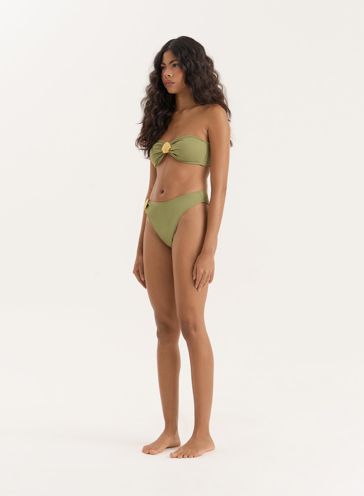 Olive Shell Buckle High Leg Bikini Bottom- Tamia