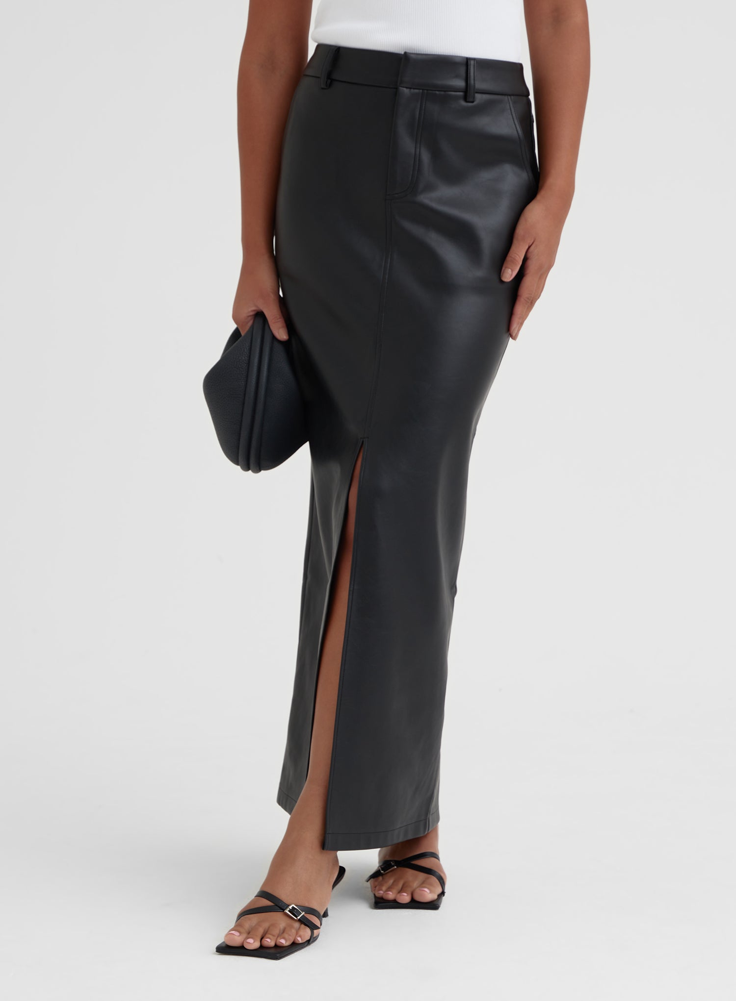 Faux leather skirt with front split hotsell