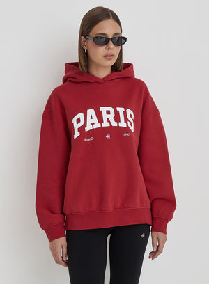 Red Paris Slogan Oversized Hoodie- Luna