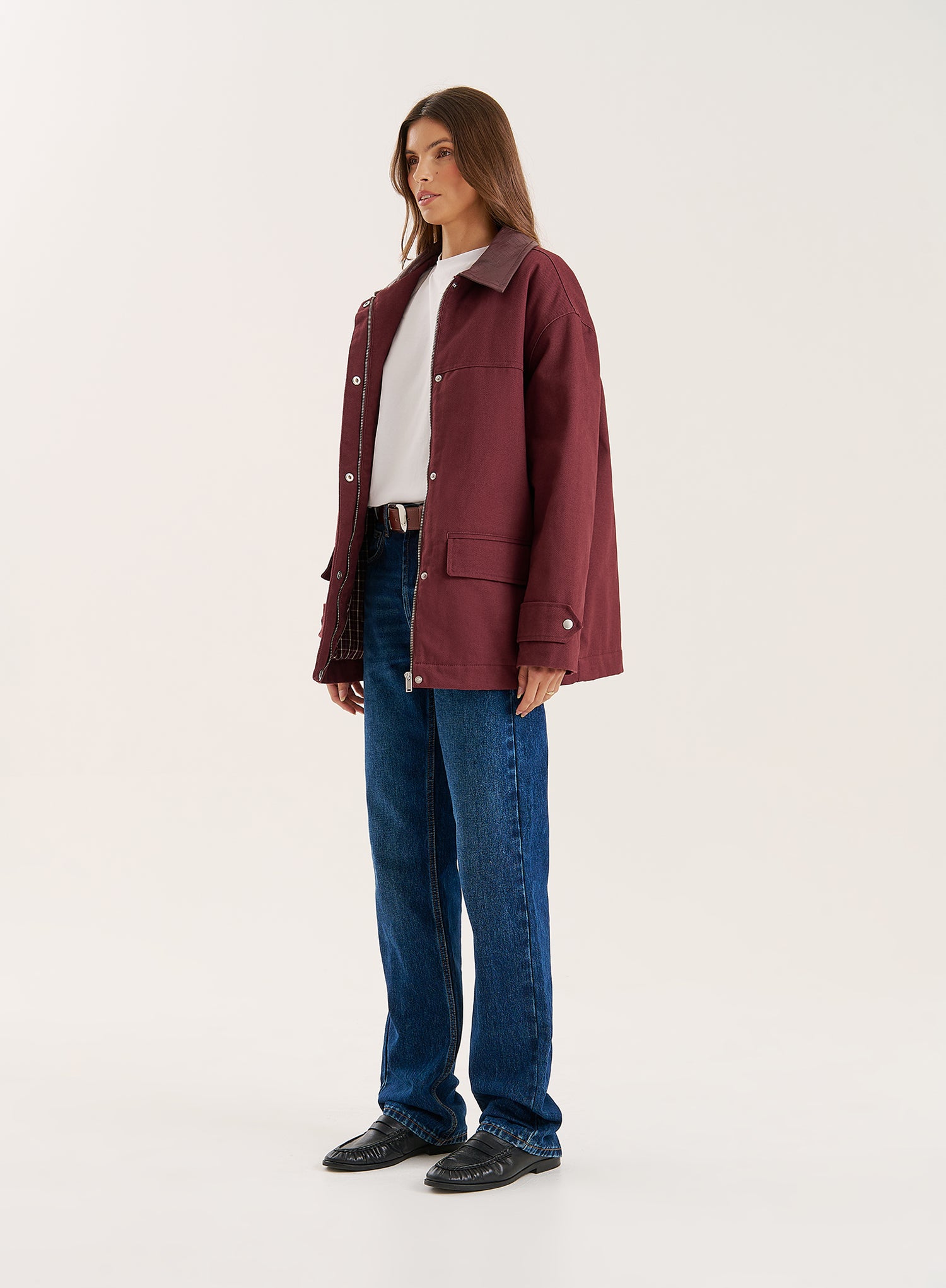 Burgundy Front Pocket Barn Shacket