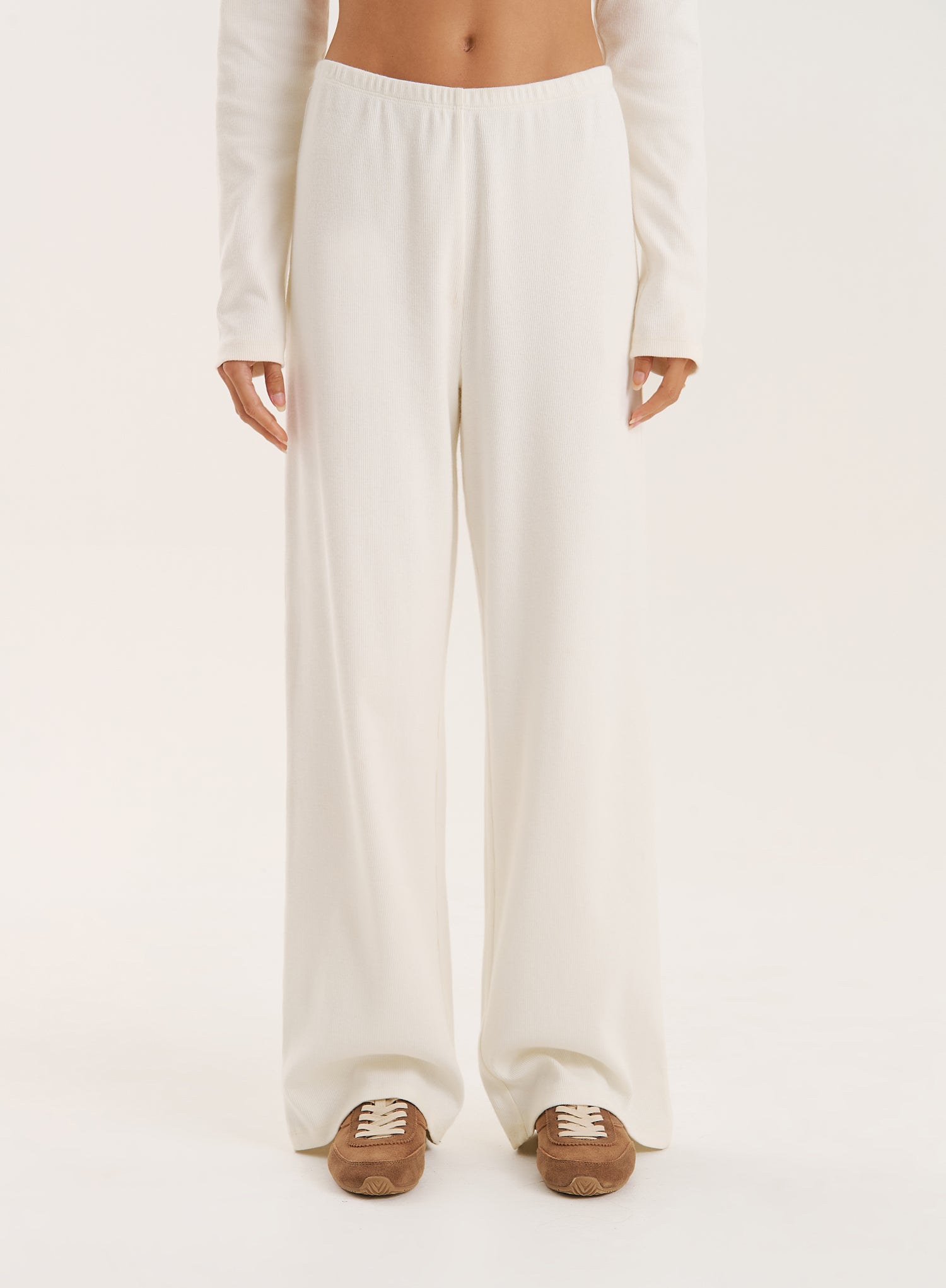 Ecru Ribbed Jersey Trousers