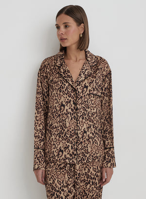 Leopard Print Satin Pyjama Shirt- Holly