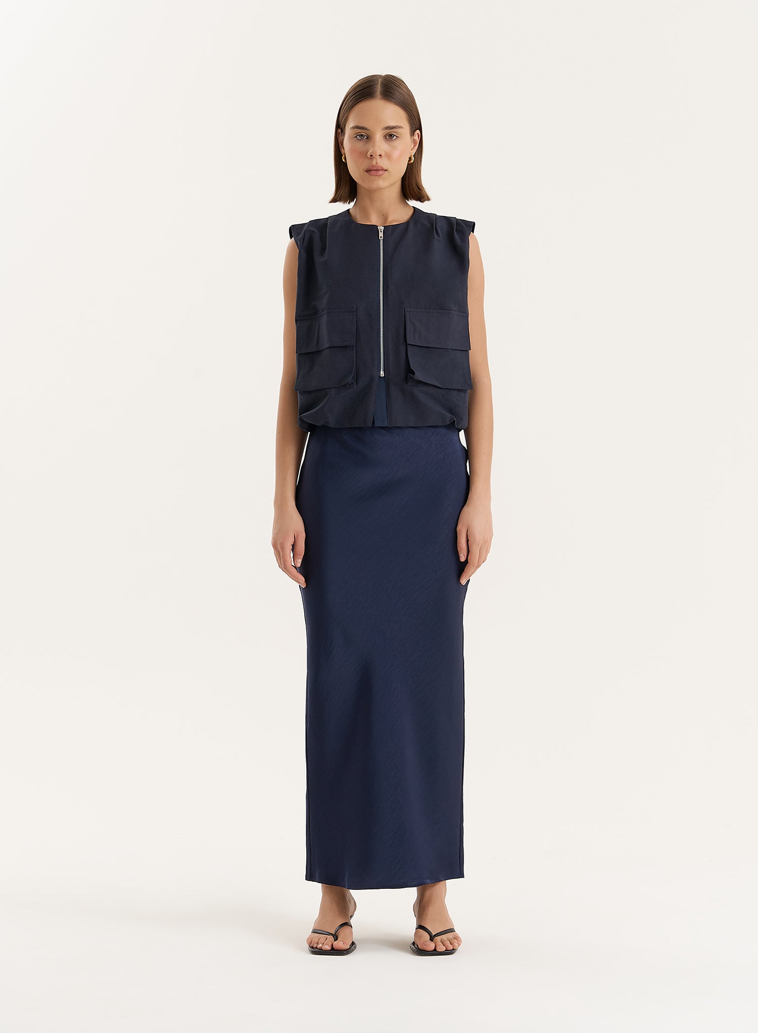 Navy Drawstring Gilet- Cleo