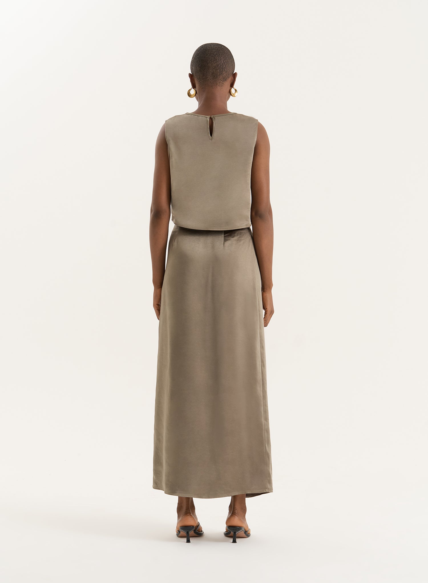 Olive Satin Maxi Skirt- Verona