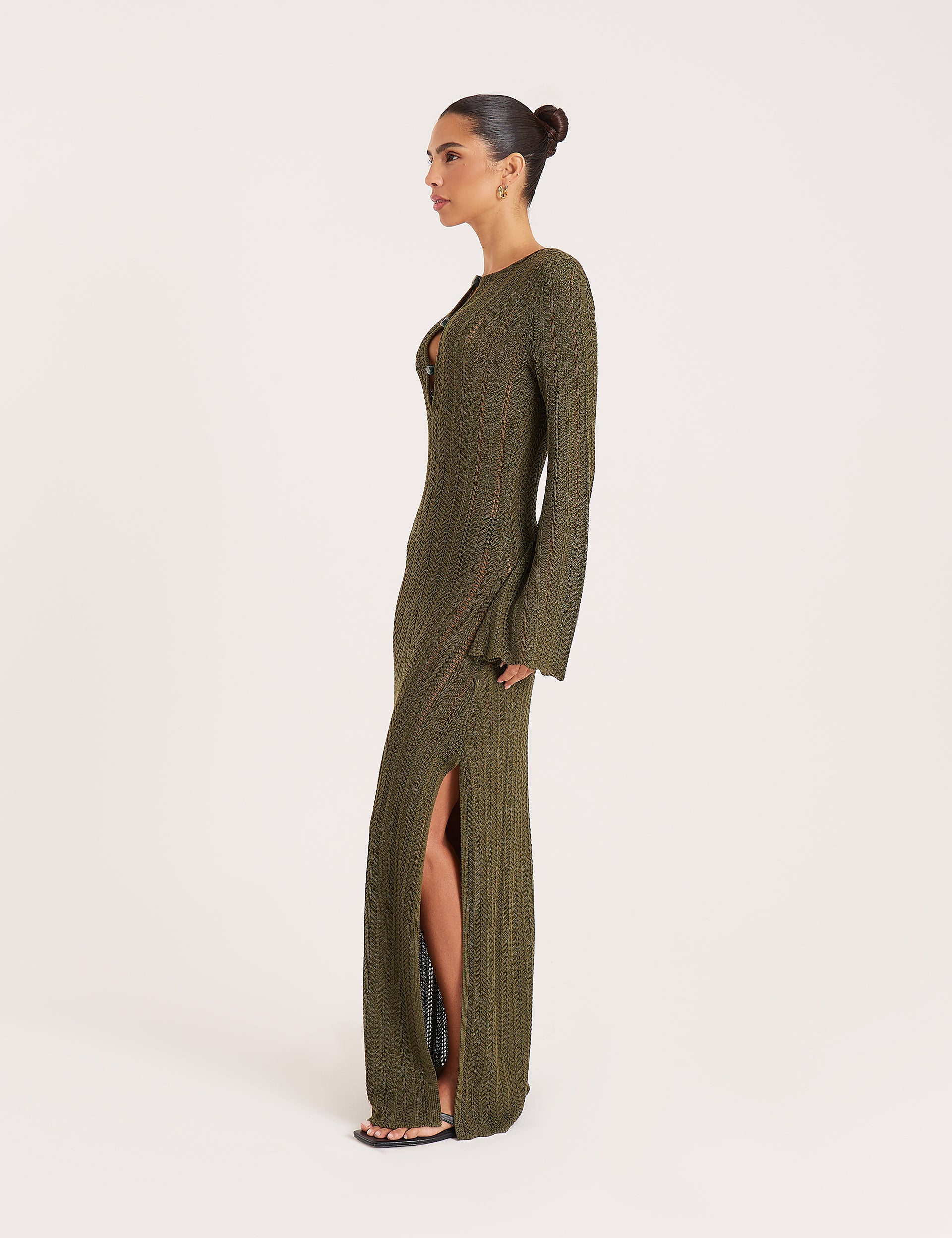 Olive Keyhole Knitted Maxi Dress