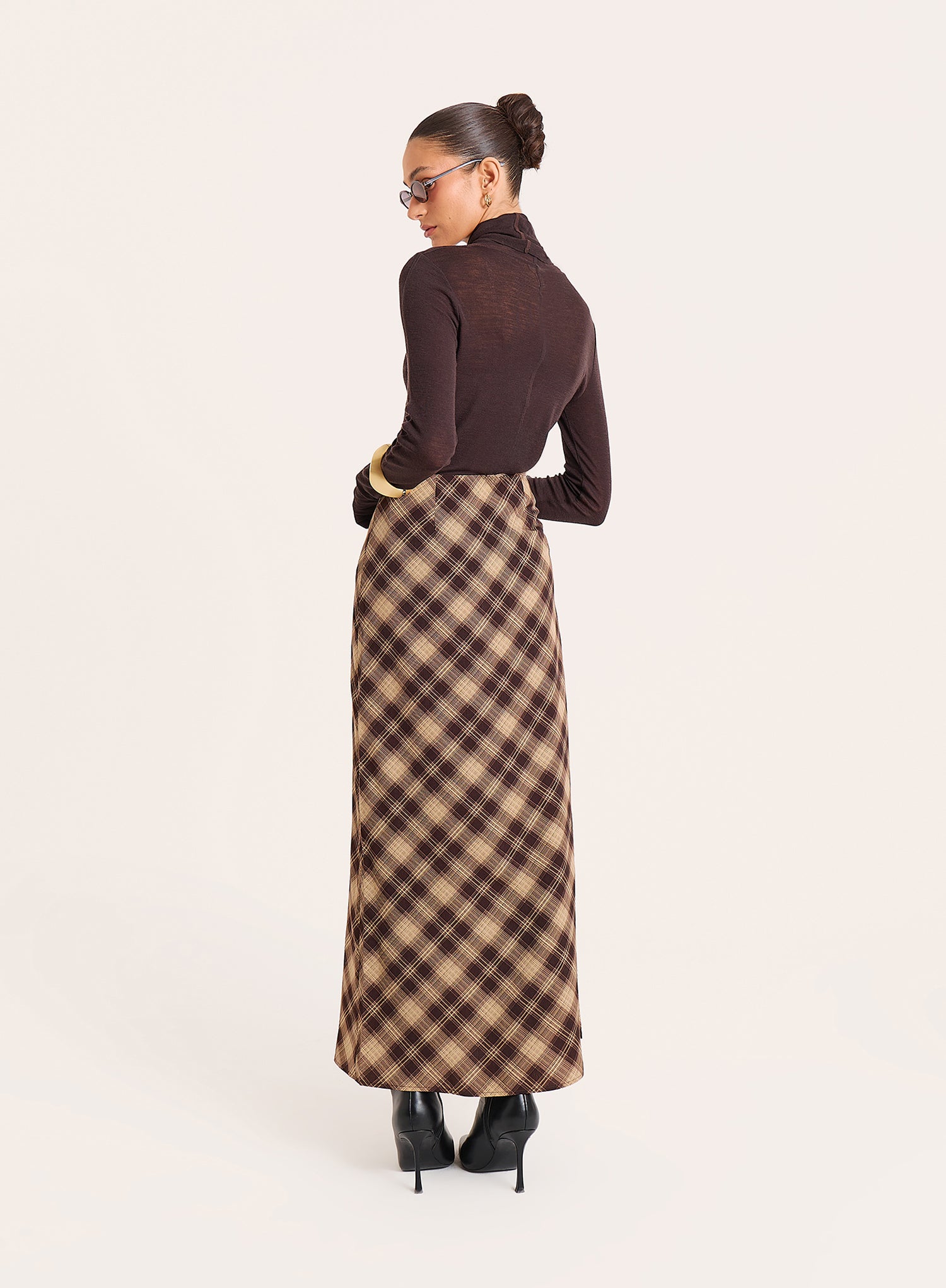 Check Print Chiffon Maxi Skirt