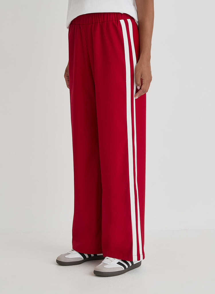 Red Side Stripe Wide Leg Trouser- Tammy