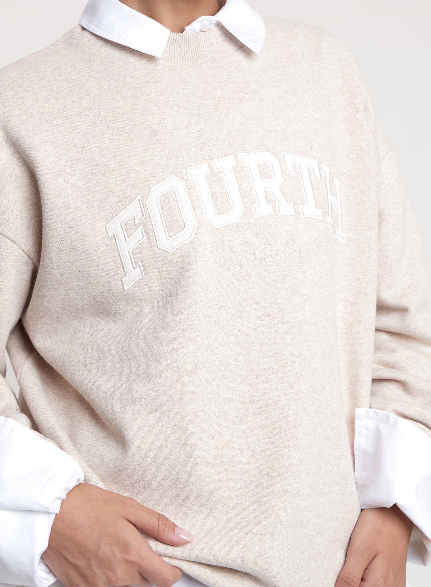 Oatmeal Fourth Embroidered Branded Sweatshirt