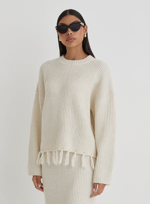 Cream Oversized Tassle Trim Jumper- Fallon