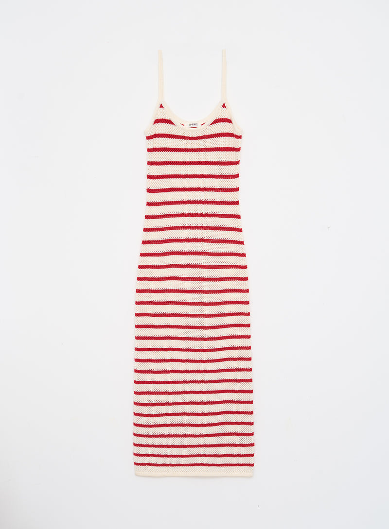 Red And White Stripe Knitted Maxi Dress- Brittany