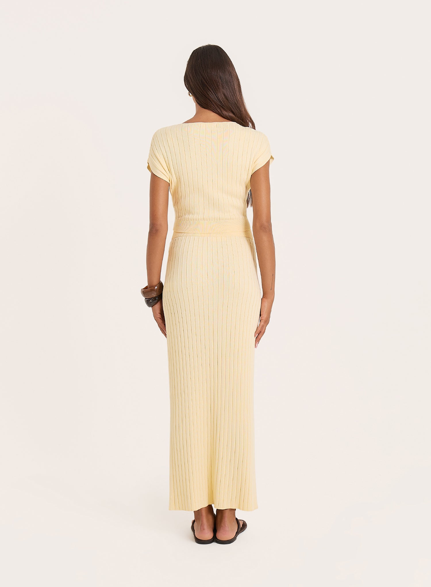 Yellow Knitted High Neck Sleeveless Top