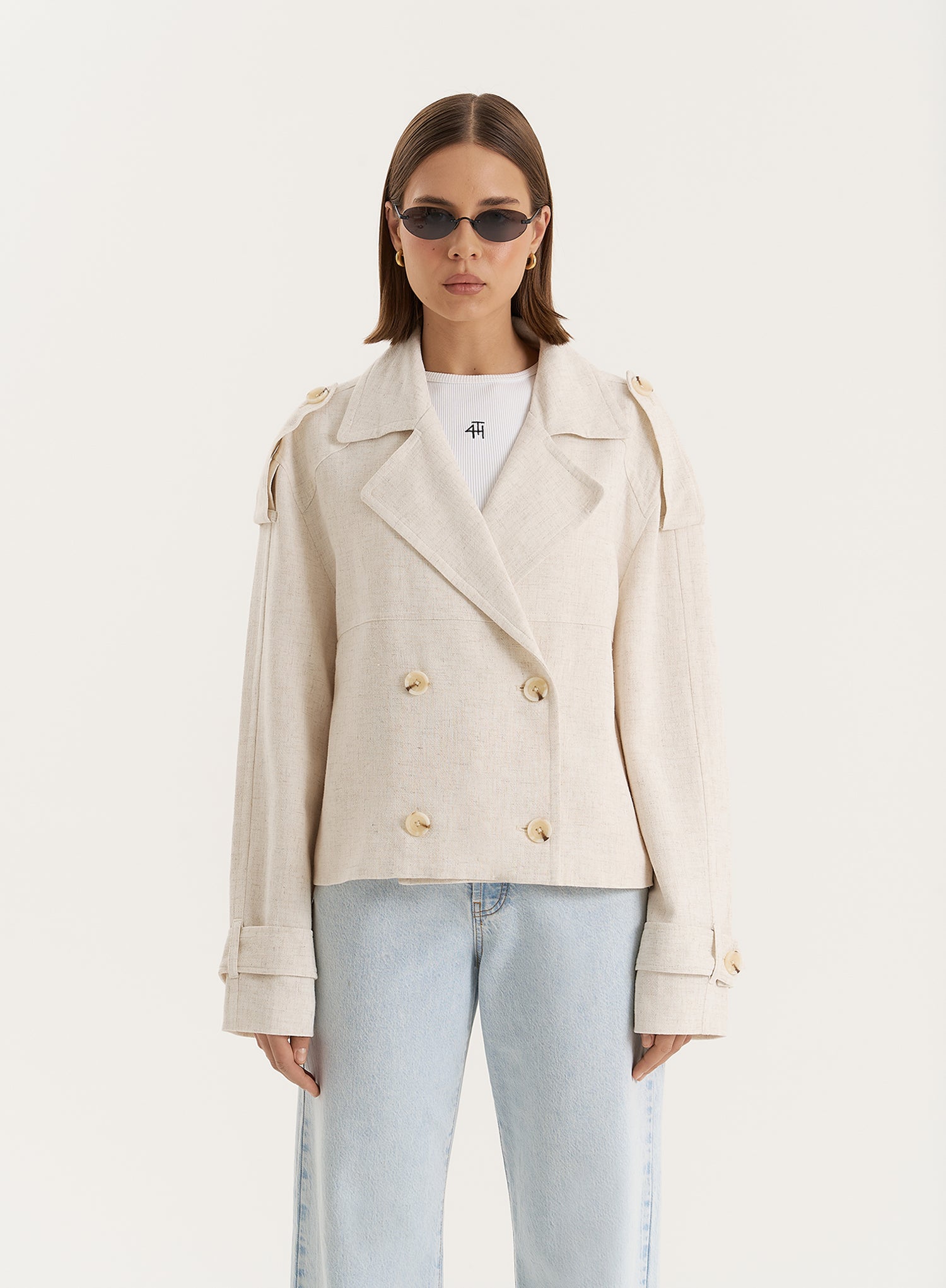 Beige Cropped Double Breasted Trench Coat- Sorrel