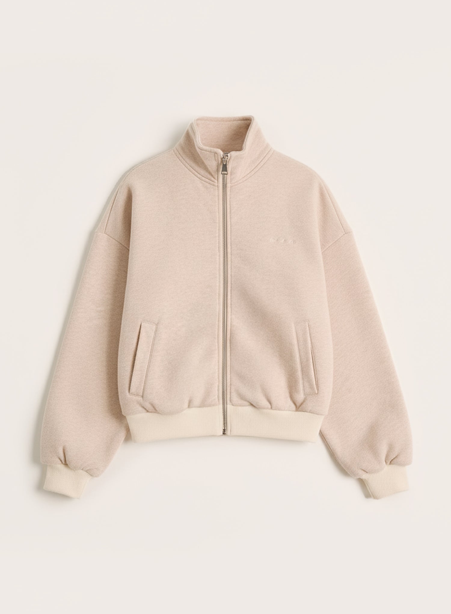 Oatmeal Logo Detail Ribbed Cuff Zip Sweatshirt