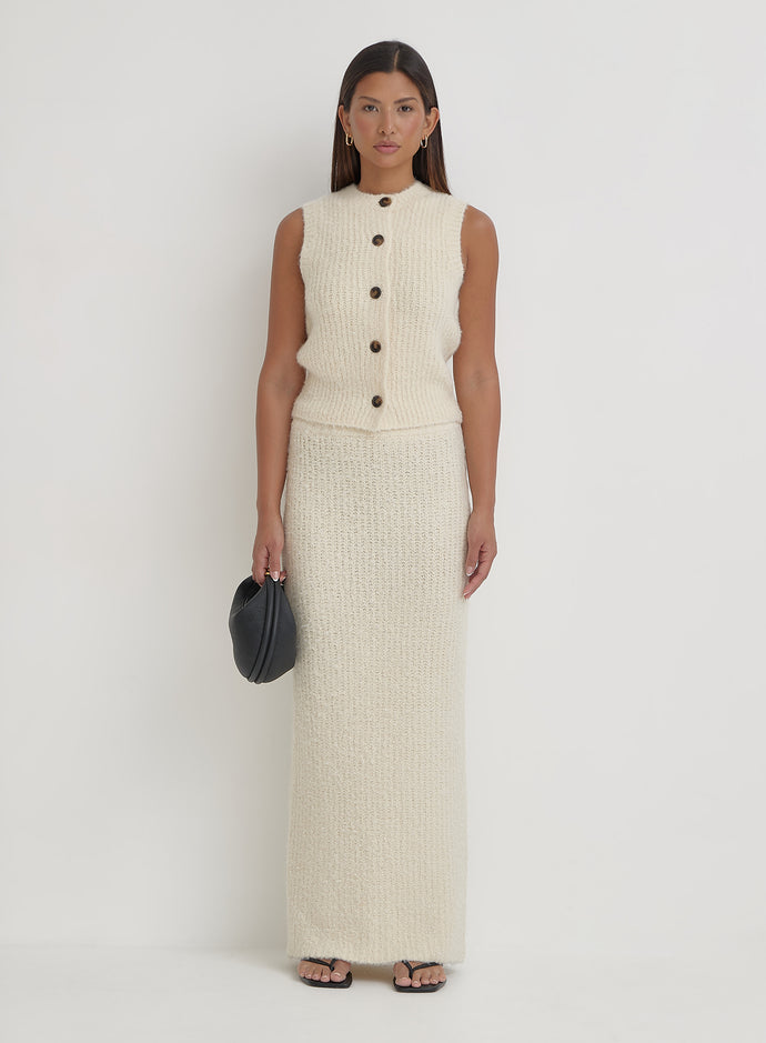 Cream Knit Maxi Skirt- Anine