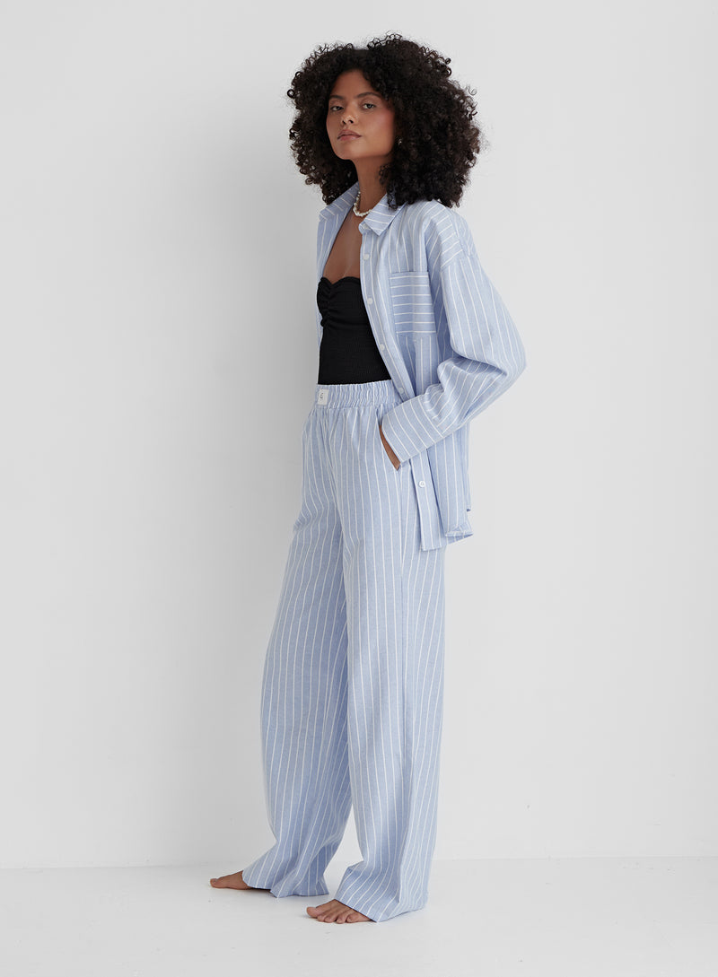 Blue And White Striped Relaxed Trouser- Delphi