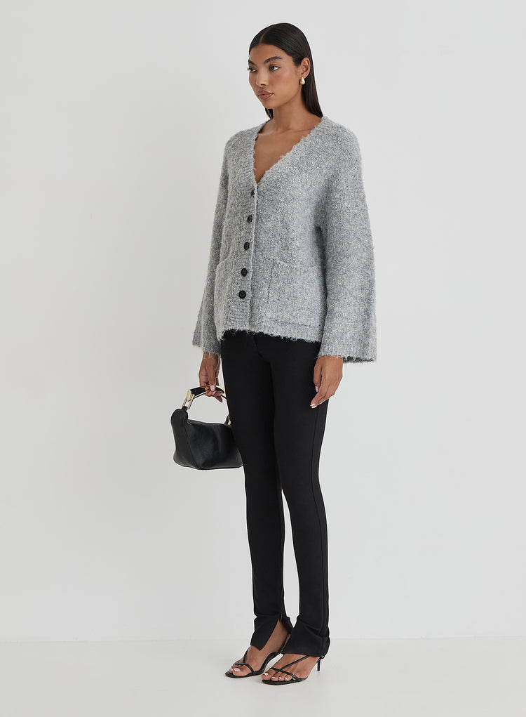 Grey Brushed Knit Cardigan- Lidia