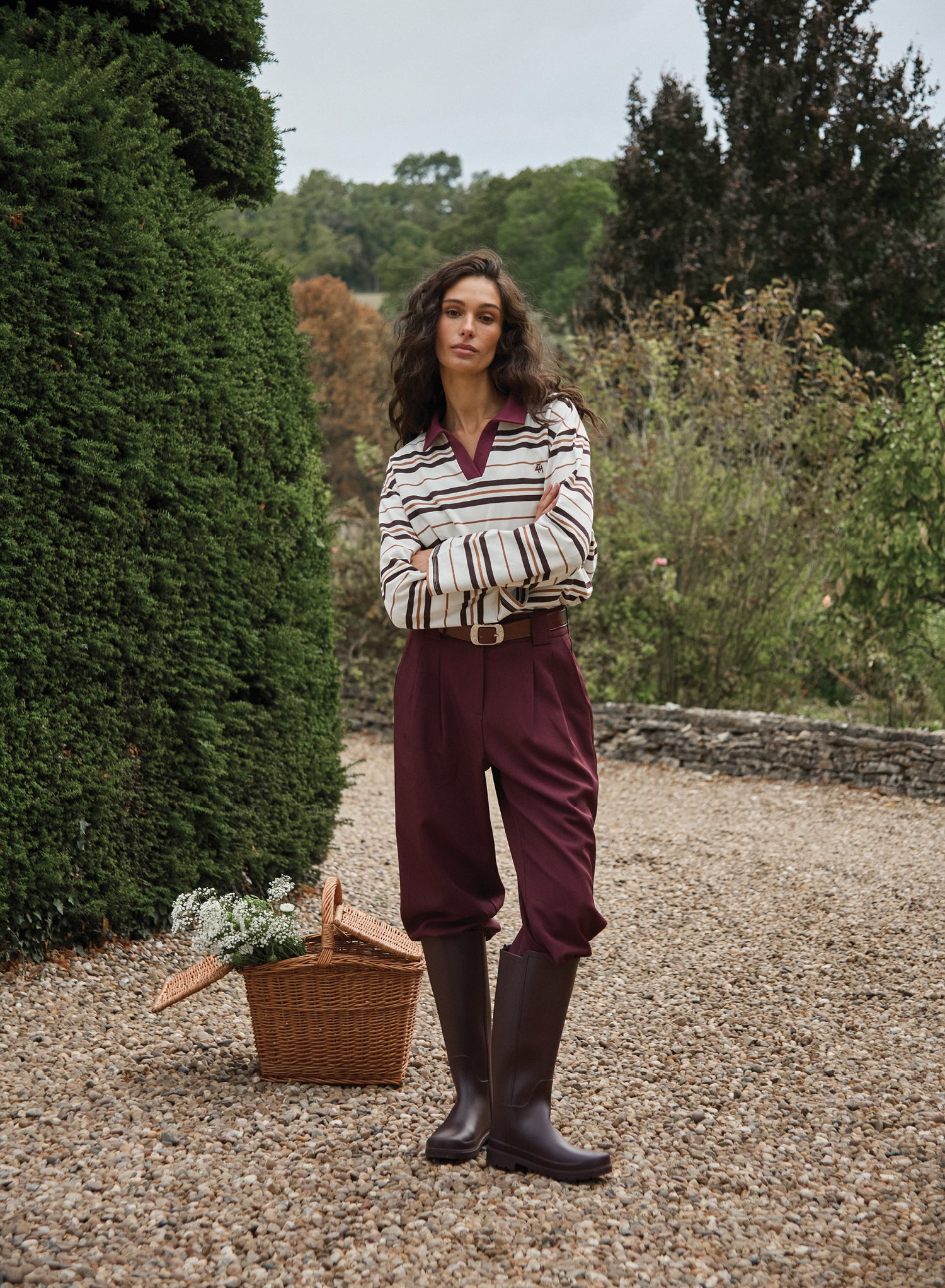 Cream And Chocolate Stripe Contrast Collar Rugby Top