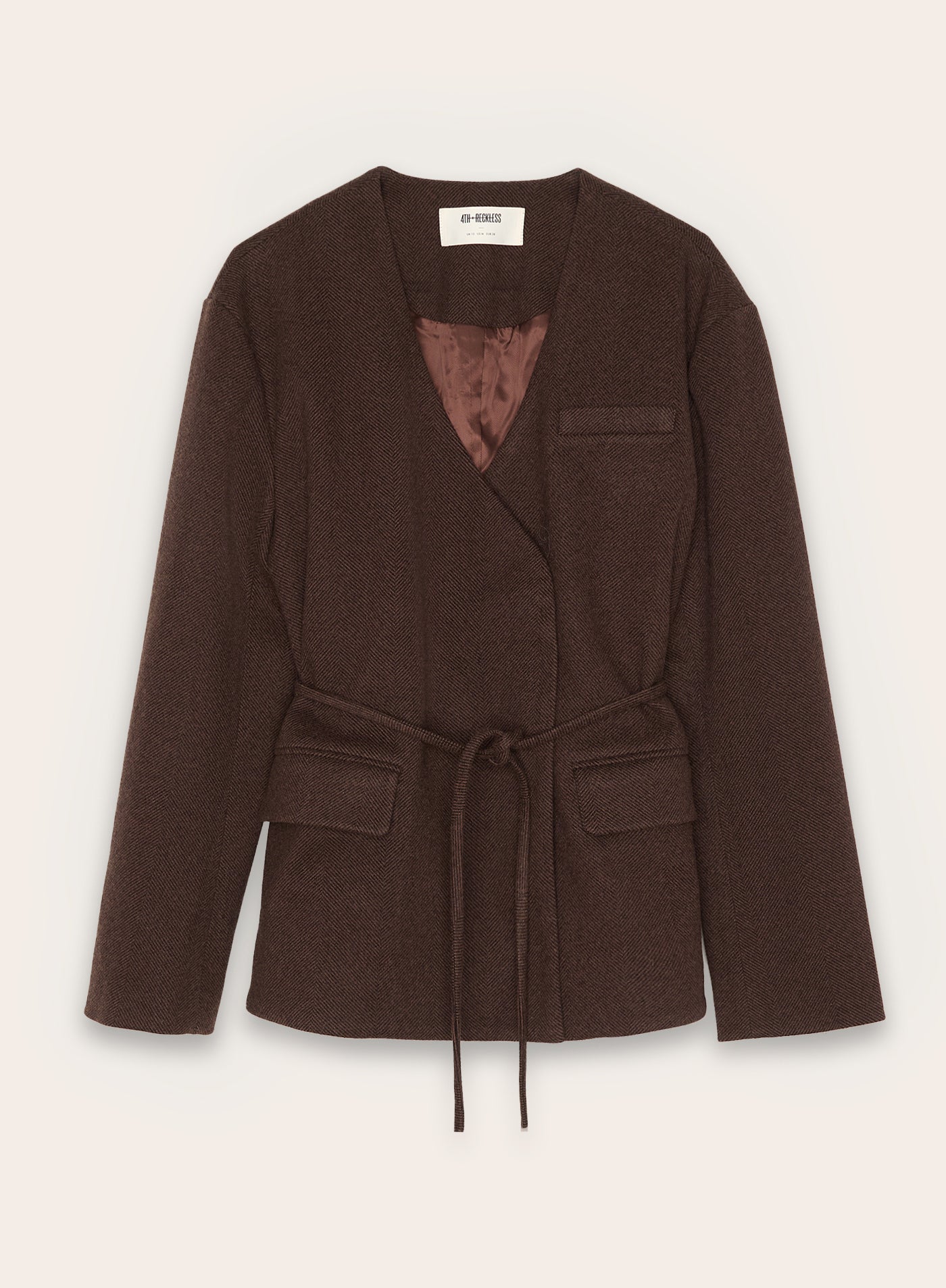 Chocolate Herringbone Tie-Waist Wrap Jacket