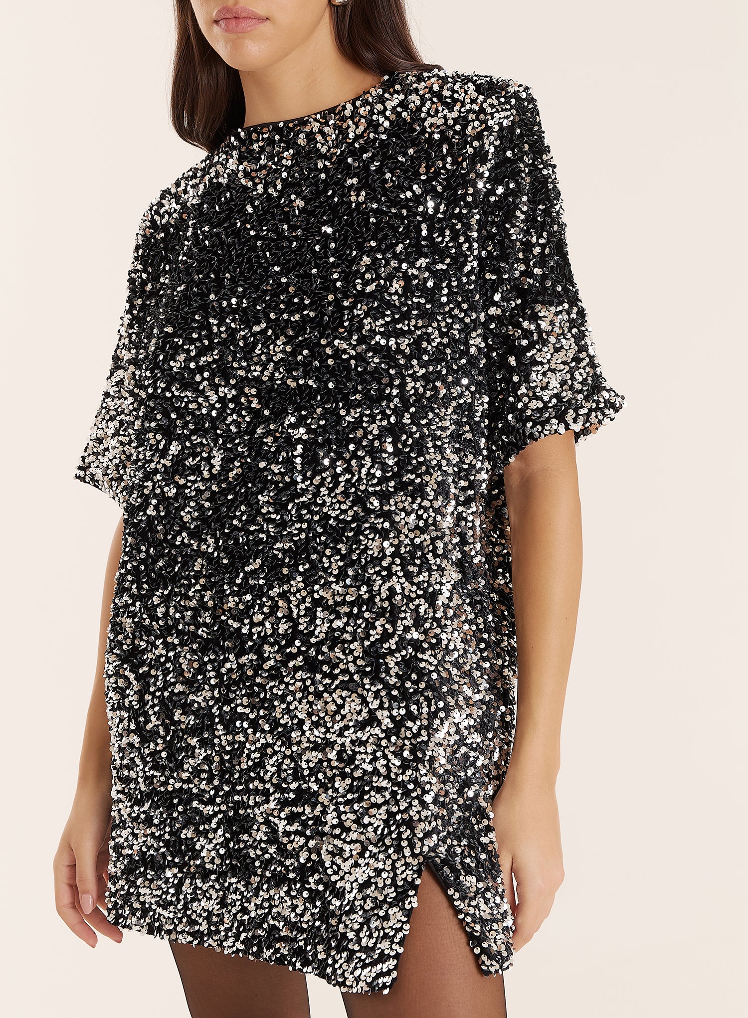 Black Sequin Bow Tie Back Mini Dress