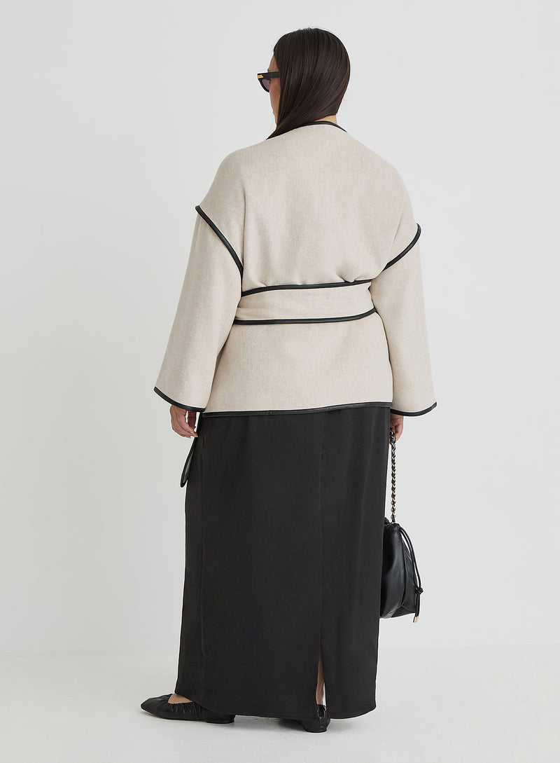 Cream Curve Wool Tie Waist Shacket- Hariette