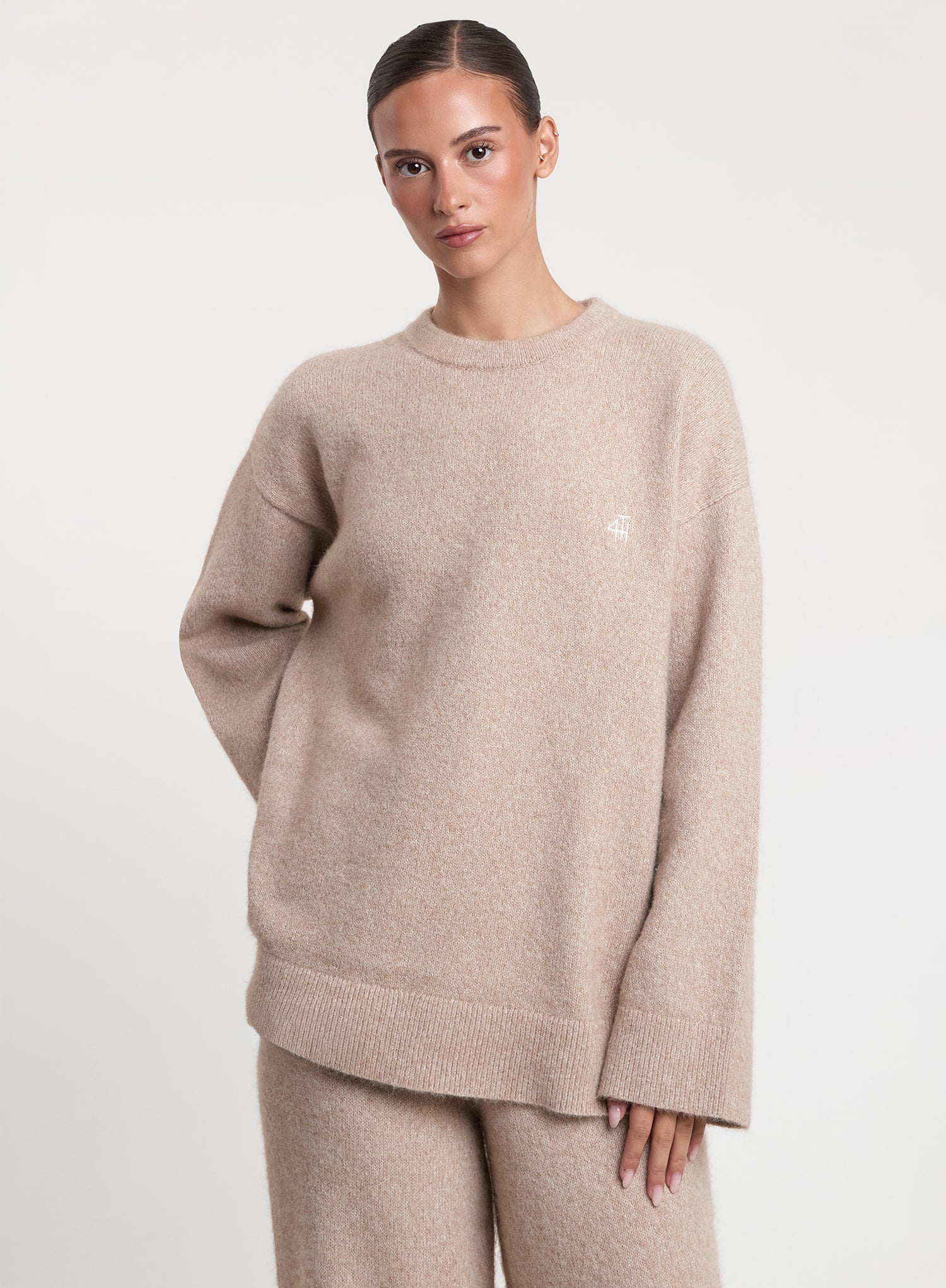 Oatmeal Knitted Slogan Back Jumper