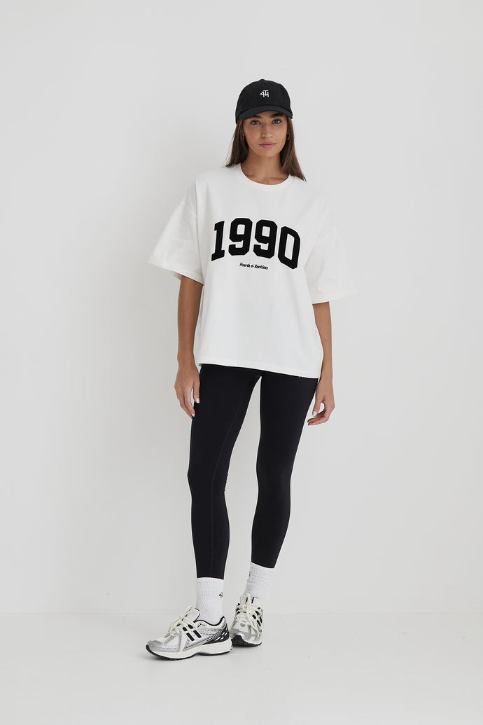 White 1990 Slogan Oversized T-Shirt- Oran