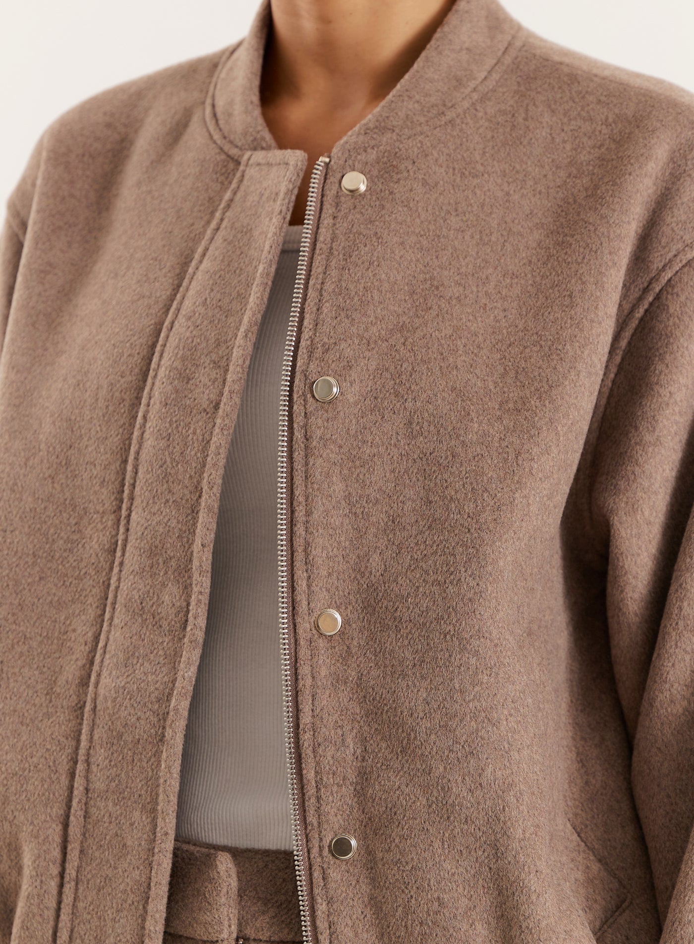 Brown Cropped Wool Effect Bomber