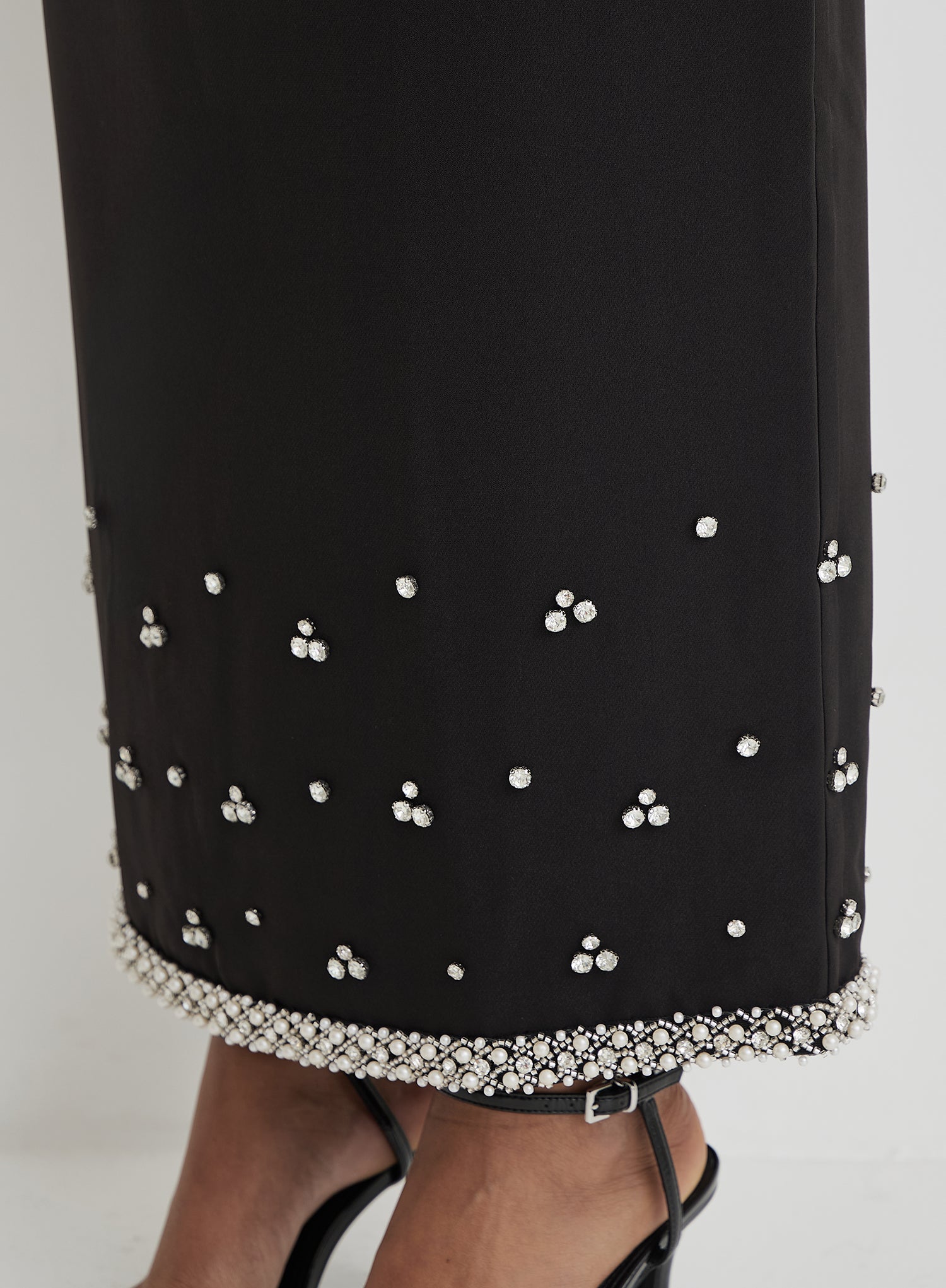 Black Embellished Trim Maxi Skirt- Sara