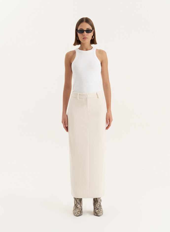 Cream Wool Blend Column Maxi Skirt- Shelly