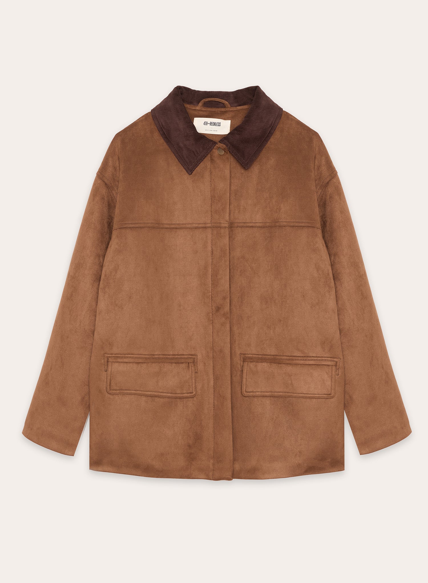 Brown Contrast Collar Faux Suede Barn Shacket